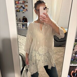Johnny Was Sheer Tunic with embroidered detail